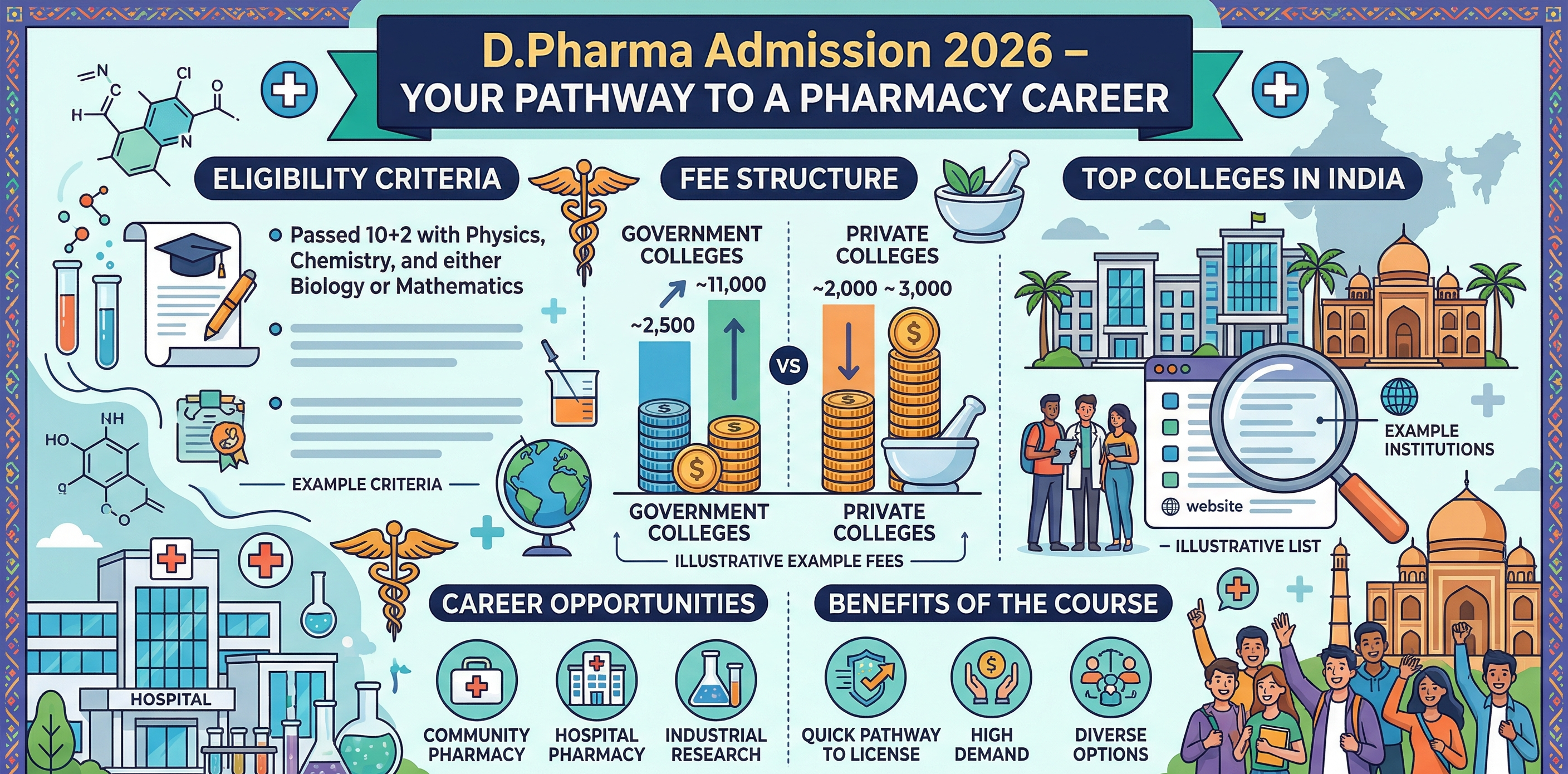 D.Pharma Admission 2026 – Diploma in Pharmacy eligibility fees top colleges India